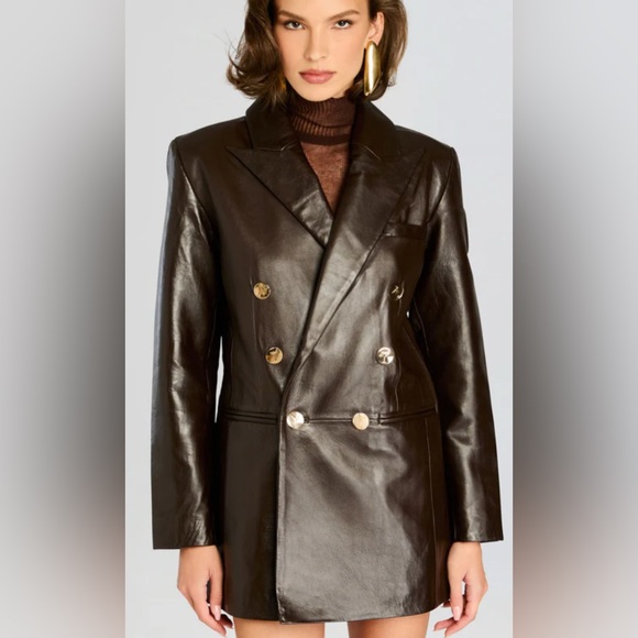 CURRENT SEASON Retrofete Tilda Brown leather blazer jacket NWT - Picture 1 of 3